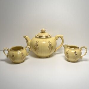 Vintage Pearl China Company 22 Kt Teapot Set Yellow & Gold, Creamer & Sugar Dish